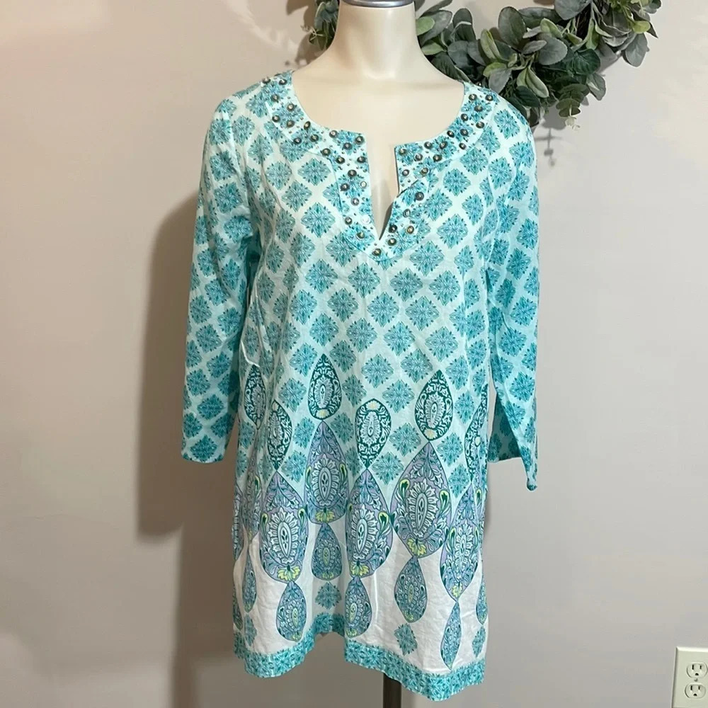 Kate Hill Lightweight Cotton 3/4 Sleeve Tunic Boho Beach 8